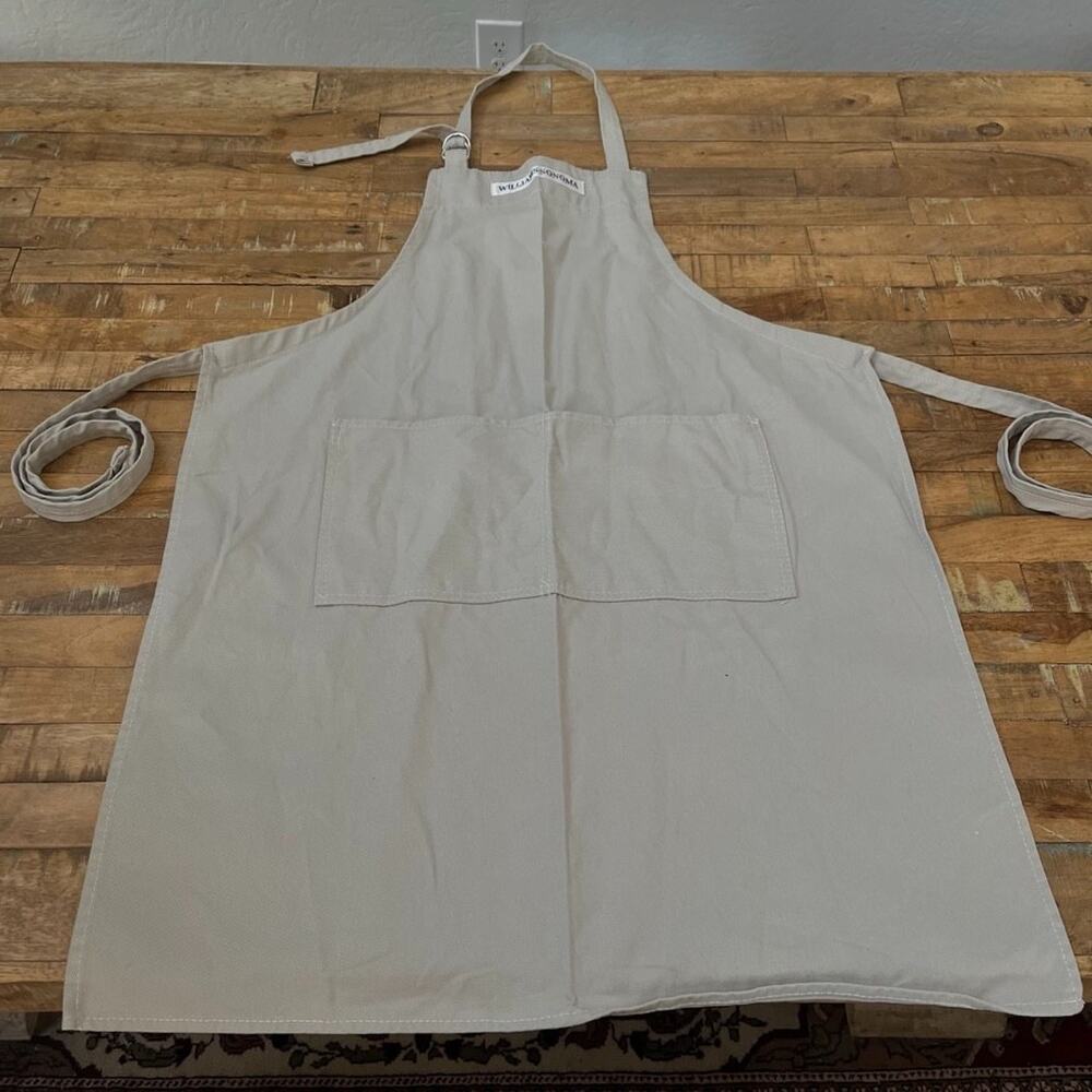 Williams Sonoma Classic Apron Gray 100% Cotton Adjustable Tie Waist